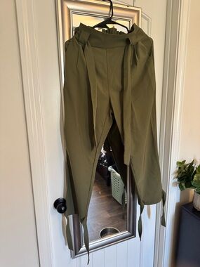 Olive Green High-Waist Tie-Front Women’s Pants